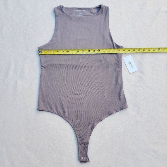 Calvin Klein Ribbed Scuba Bodysuit Dark Beige/Gray - Picture 3 of 11